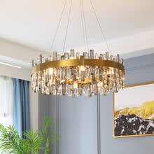 New Crystal Gold Round Hanging Chandelier Rectangle Chandeliers For Living Room 2020 Bedroom Kitchen Island Indoor Lighting 2024 - buy cheap