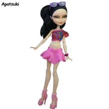 Conjunto de ropa de moda para muñecas Monster High, trajes de muñecas, Top corto rojo de un hombro, falda rosa para muñecas Bratz, disfraz, Juguetes DIY 2024 - compra barato