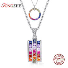 TONGHZE Geometric Circle Initials Women's 925 Sterling Silver Necklace Cz Pendant Rainbow Necklace Jewelry Zircon Necklaces 2024 - buy cheap