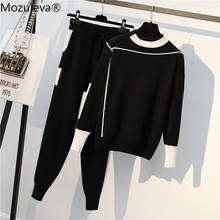 Mozuleva-Conjunto de 2 piezas de punto para mujer, ropa deportiva de manga larga, Jersey y pantalón, traje de talla grande, invierno, 2021 2024 - compra barato