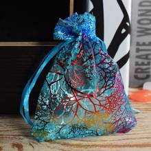 25 Pcs Sheer Drawstring Coralline Organza Bags Blue Jewelry Packaging Wedding Favor Gift Bags Candies Flower Drawstring Pouch 2024 - buy cheap