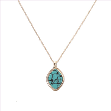 Light Yellow Gold Color Abalone Shell Rhombus Pendant Link Chain Necklace Green Turquoises Stone Jewelry 2024 - buy cheap