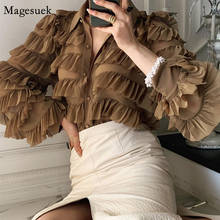 New Spring Vintage Solid Blouse Women Ruffles Turn-down Collar Pleated Female Shirts Long Sleeve Loose Tops Blouses Blusas 13336 2024 - buy cheap