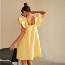 2021 New Square Collar Butterfly Sleeve Linen Summer Dress Casual Backless High Waist Mini Dresses For Women Holiday Sweet Dress 2024 - buy cheap