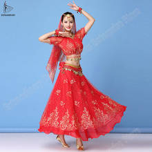 Bollywood Dress Costume Women Set Indian Dance Sari Belly Dance Outfit Performance Clothes Chiffon Top+Belt+Skirt 2024 - buy cheap