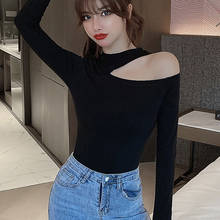 LJSXLS 2021 Spring Women Clothing Cotton Hollow Out Women Tshirts Long Sleeve T-shirt Sexy Off Shoulder Female Tops Black White 2024 - buy cheap