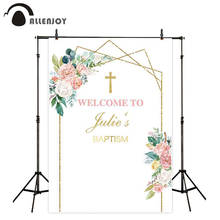 Allenjoy background for photo Flowers golden stripe cross decoration baby baptism photophone party backdrop banner photocall 2024 - buy cheap