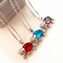Colares de prata puro para mulheres, pingente de elefante strass vermelho/azul/roxo, gargantilha vintage, acessórios de joias 2024 - compre barato