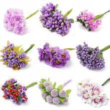 Paquete de flores artificiales púrpuras para decoración, paquete de flores artificiales de cereza con estambre de bayas, ideal para Pastel de Bodas y Navidad, 6 a 90 unidades 2024 - compra barato