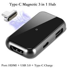 USB C to USB with PD charging adapter Magnetic Hdmi 4k compatible Adapter type C 3 in 1 Hub 20Pins converter for MacBook Pro 2024 - buy cheap