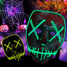 Máscara Led para fiesta de Halloween, máscara de neón que brilla en la oscuridad, máscara de terror, máscara brillante 2024 - compra barato