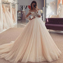 Lceland papoula elegante a linha frisado tule vestido de casamento vestido de noiva de noiva mangas compridas até o chão vestidos de noiva lantejoulas 2024 - compre barato