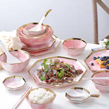 Placa de embutimento de ouro estilo nórdico utensílios de mesa rosa cerâmica bife placa de comida salada prato sobremesa prato jantar louça conjunto 2024 - compre barato