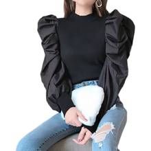 Suéter de retazos de punto Simple para mujer, Jersey de manga abombada de gasa de estilo japonés, moda coreana, Tops elegantes nuevos, primavera y otoño, 2021 2024 - compra barato