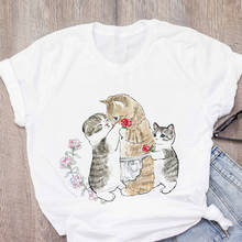 Camiseta feminina com estampa de gato, camiseta linda e casual com óleo para mulheres, estilo harajuku, kawaii, moderna, verão, manga curta 2024 - compre barato
