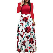 Spring Women Maxi Dress Vintage Floral Print Splice Casual Long Sleeve Dress 5XL Plus Size Elegant Ladies Long Dresses Vestidos 2024 - buy cheap