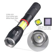 Topcom-lanterna poderosa led 10w, luz branca e vermelha, à prova d'água, com zoom 18650, parte inferior magnética 2024 - compre barato