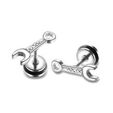 Cyue Men Fashion Hop Stainless Titanium Steel Tool Wrench Stud Earrings Three Color Punk Jewelry 2024 - buy cheap