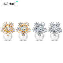 LUOTEEMI New Classic Clear AAA Zircon Snowflake Stud Earring White Color Big Imitation Pearl Brincos for Women Girl Party Gift 2024 - buy cheap