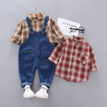 Spring new born baby boy clothes outfit sets shirt jacket + strap jeans suit costume for baby boys clothing infant babies sets 2024 - buy cheap