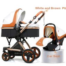 Fast ship! Baby stroller high landscape 3 in1 leather  basket can sit reclining folding two-way shock baby stroller 2024 - buy cheap