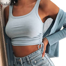 Nadafair Cropped Ribbed Tank Tops Women Summer Drawstring wear Sexy Sleeveless DrawstrBandage Blue Knitted Solid Woman Crop Tops 2024 - buy cheap