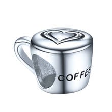 100% 925 Sterling Silver Coffee Cup Charms Heart Cappuccino Beads Fit European Bracelet for Women Valentine's Jewelry Gift 2024 - buy cheap