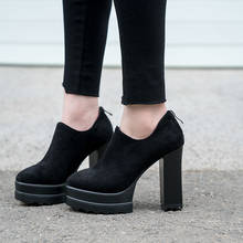 Пикантная женская обувь Одежда высшего качества замшевые туфли-лодочки черного цвета на высоком каблуке 11 см; обувь с круглым носком квадратный каблук 2020 Демисезонный новые женские туфли-лодочки для вечеринки 2024 - купить недорого