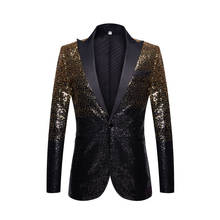 Gradient Color Changing Mens Black Gold Sequin Suit Jacket Sequins Blazer for Men Party Wedding Banquet Nightclub Singers Blazer 2024 - buy cheap