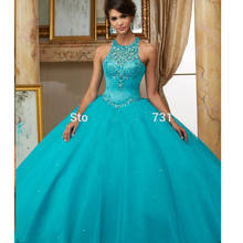 Puffy barato quinceanera vestidos de baile vestido colher tule frisado cristais doce 16 vestidos 2024 - compre barato