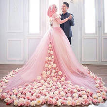 Vestidos de novia de manga larga con apliques florales 3D acampanados de talla grande de Blush Pink 2020 2024 - compra barato