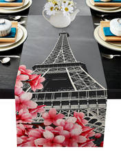 Camino de mesa de flor de cerezo, torre de París, decoración de mesa de boda, Mantel Individual de decoración de Navidad 2024 - compra barato