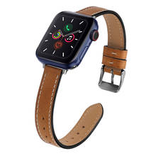 Ремешок из натуральной кожи для Apple Watch Band SE7 6 5, тонкий браслет для iWatch 4 3 2 1 38/42 мм 45 мм, 40 мм 44 мм 41 мм 2024 - купить недорого