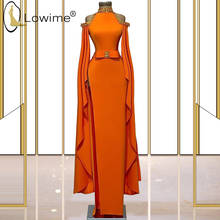 Simple Long Straight Orange Evening Dresses with Sashes Crystal Dubai Kaftans Robe De Soirée de Mariage Vestidos Formales 2021 2024 - buy cheap