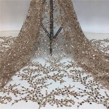 Bordado tecido de renda com grânulos bonito ZH-616815 nigeriano lantejoulas tecido de renda para vestido de noiva 2024 - compre barato