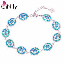 CiNily  Ocean Blue Fire Opal Stone Wide Bracelets & Bangles Silver Plated Lace Big Link Chain Bracelet Summer Jewelry Femme 2024 - buy cheap