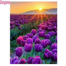 Diamond Embroidery natural Pictures Of Rhinestones 5D DIY Diamond Painting Purple tulips Full Square round Diamond Mosaic decor 2024 - buy cheap