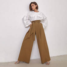 MUICHES Casual High Waist Wide Leg Pants Woman Real Pocket Sashes Solid Long Pants 2021 New Fashion Spring 2024 - buy cheap