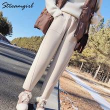 Knitted Cashmere Harem Pants Women Warm Black Casual Loose Womens Spring Wool Pants With High Waist Black Trousers Women Office 2024 - buy cheap