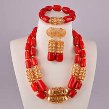 En moda nigeriano boda coral africano cuentas rojo coral collar conjunto de joyas C21-34-03 2024 - compra barato