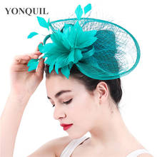Chapéus fascinator de cabelo flor de pena sinamay, vestuário clássico para mulheres, acessórios de cabelo coquetel derby chapéu syf304 2024 - compre barato