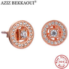 AZIZ BEKKAOUI Genuine 925 Sterling Silver Rose Gold Crystal Stud Earrings for Women Clear CZ Sterling Silver Jewelry Brincos 2024 - buy cheap