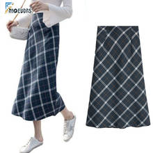 Women High Waist Lattice Plaid A-Line Winter Spring Side Zipper Midi Long Skirt n511 2024 - buy cheap