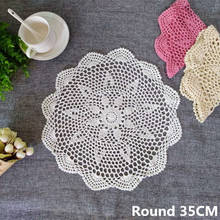 35CM Round European Luxury Lace Flowers Cotton Mat Handmade Crochet Coasters Dining Coffee Glass Table Placemats Kitchen Wedding 2024 - buy cheap