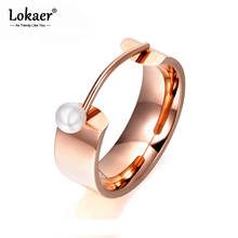 Lokaer Original Design Trendy Simulated Pearl Rose Gold Ring Jewelry Titanium Steel Engagement Wedding Rings For Women R17142 2024 - buy cheap