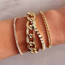 Conjunto de 4 unids/set de pulseras de moda para mujer, conjunto de cadena de Color dorado bohemio, brazalete con cuentas de cristal, joyería para fiesta de boda 2024 - compra barato