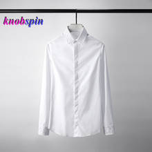 Solid Color Men Shirt Elegant Embroidery Long Sleeve Business Male Dress Shirts Slim Cotton Social Chemise Homme Plus Size 4XL 2024 - buy cheap