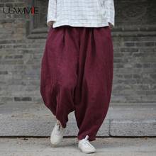 2020 осень-зима Для женщин брюки для девочек в стиле ретро; утепленные 4 цвета с эластичной резинкой на талии однотонные Цвет карманами льняные свободные удобные штаны размера плюс Для женщин 2024 - купить недорого