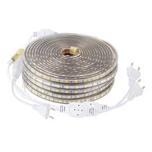 220v smd 5050 led luz de tira flexível led fita à prova dwaterproof água destaque led fita luz branco quente com plugue da ue