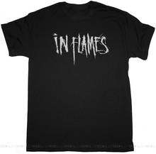 Черная футболка с логотипом в пламени, Модель однотонной футболки с изображением арки врага, темноты, спокойствия 2024 - купить недорого